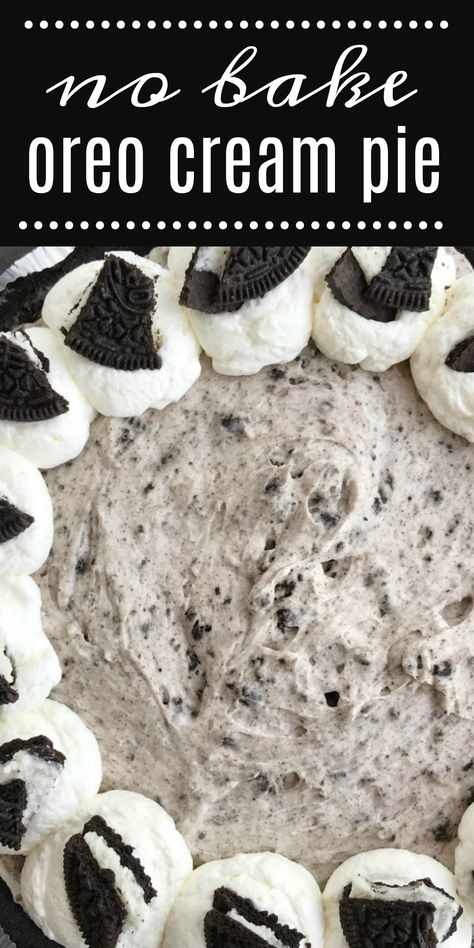 Oreo Cream Pie, No Bake Dessert Recipes, Pie No Bake, Easiest Desserts, Cupcakes Oreo, Oreo Fluff, Oreo Desserts, Oreo Filling, Baking Recipes Pie