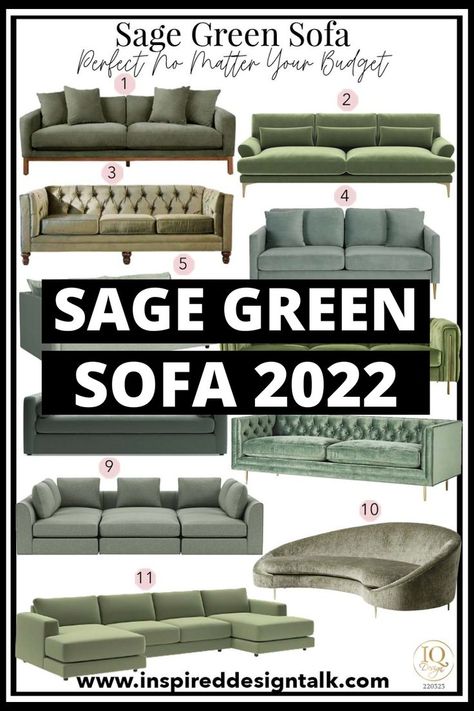 Obsessed with these sage green couch living room ideas. The West Elm sofa is perfect for my new apartment. Green Living Room Furniture Color Scheme, Sage Furniture Living Room, Sage Accent Living Room, Sage Green Sectional Sofa, Green Sectional Sofa Living Room Ideas, Sage Green Velvet Sofa, Living Room With Sage Green Couch, Green Leather Sofa Living Room Ideas, Sage Sofa Living Room