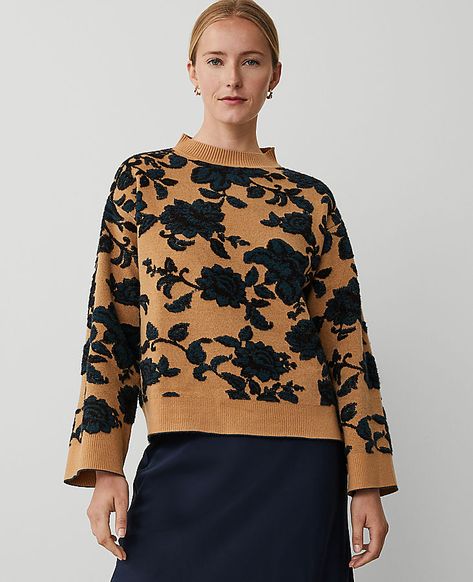 High impact florals bring ready-to-bloom beauty to our rich jacquard sweater. Turtleneck. Lon sleeves. Drop shoulders. Ribbed neck, cuffs and hem.,Imported:Imported,Fit:Relaxed fit,Length:23" long,Fabrication:54% Acrylic ,30% Polyester, 16% Nylon,Garment Care:Machine Washable Floral Jacquard Turtleneck Sweater. by Ann Taylor Size regular - 2XS Deep Slate Green Women's Turtleneck, Long, Sleeve, Pullover, Sweaters, 54%, Acrylic, 30%, Polyester, 16%, Nylon, Machine, Washable Best Fall Sweaters Slate Green, Sweater Turtleneck, Jacquard Sweater, Stylish Sweaters, Womens Turtleneck, Floral Jacquard, Beautiful Sweater, Pattern Sweater, Mock Neck Sweater