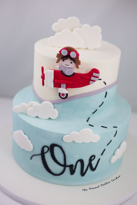 Little Pilot First Birthday Cake Plane Birthday Cake, Planes Birthday Cake, Airplane Birthday Theme, Airplane Birthday Party Decorations, Airplane Birthday Cakes, Plane Birthday, Time Flies Birthday, Pilots Birthday, Planes Birthday Party