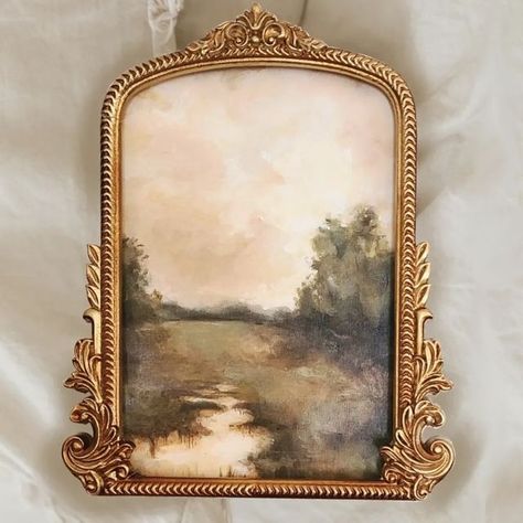 Painting Gallery Aesthetic, Vintage Canvas Art, Vintage Abstract Art, Vintage Acrylic Painting, Frames For Oil Paintings, Bedroom Painting Ideas Canvas, Vintage Painting Aesthetic, Vintage Gold Frame Art, Painting Frame