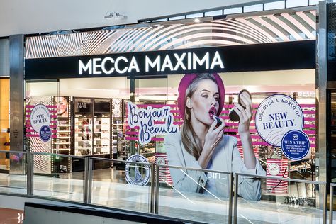 Mecca Maxima, designed by Red Design Group. Mecca aims to bring the beauty lover her one stop beauty destination with the hottest makeup brands, trends and expertise in a glamorous and interactive environment.  Lyn Cormick, Senior Project Designer at Red Design Group, consulted with the Mecca team to implement the generic design across a variety of retail formats in Melbourne, Sydney & Brisbane. Mecca Cosmetica Store, Mecca Makeup, Makeup Stores, Mecca Maxima, Aussie Girl, Mecca Cosmetica, Cosmetics Store, Birthday Makeup, Senior Project