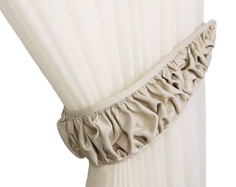 "Curtain decor and drapery ties are  an important part of the overall  interior. In your home decor, even  the simplest fabric for curtains  will look stylish enough in combination  with these tiebacks.  Tie back fabric have a rigid base,  glued with a bando. At each end,  there is a metal ring of diameter 15mm for hanging (fastening). Curtain tiebacks  made from elastic fabric with soft  fixed folds. You can purchase one piece  (left or right) or pair in two colors. Select from the drop-down me Curtains Holder, Curtain Tie Backs Diy, Drapery Tie Backs, Gray Decor, Drapery Tiebacks, Fabric For Curtains, Diy Window Treatments, Drapes And Blinds, No Sew Curtains