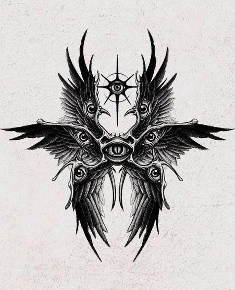 42 Tattoo, Backpiece Tattoo, Scary Tattoos, Creepy Tattoos, Gothic Tattoo, Tattoo Style Drawings, Dark Art Tattoo, Tattoo Art Drawings, Angel Tattoo