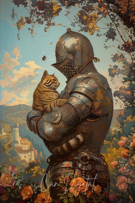 Medieval Knight Holding a Cat Fantasy Art Mythical Art Magical Art Digital Download DND Wall Art M12 - Etsy Türkiye Cat Fantasy Art, Holding A Cat, Mythical Art, Fantasy Digital Art, Dark Fantasy Artwork, Souls Art, Dark Souls Art, Knight Art, Magical Art