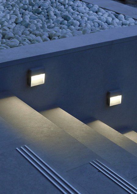 #led wall-mounted foot- and walkover #light SKILL by SIMES @simeslighting Deck Step Lights, Patio Steps, Deck Steps, Outdoor Stair Lighting, Step Light, Outdoor Steps, Outdoor Stairs, Stair Lighting, Recessed Wall