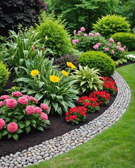 Front Yard Landscaping Florida Ideas, Landscaping For Side Of The House, Borders For Gardens, Front Yard Landscaping Design Curb Appeal, Garden Border Design Ideas, Stone Border Landscaping, Garden Borders Ideas, Landscape Border Ideas, Border Garden Ideas