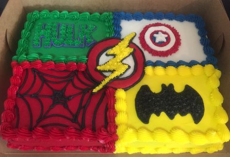 Marvel Sheet Cake, Super Hero Sheet Cake, Superhero Sheet Cake, Superhero Birthday Theme, Super Heroes Cake, Avengers Birthday Party Decorations, Avengers Birthday Party, Marvel Birthday, Marvel Birthday Party