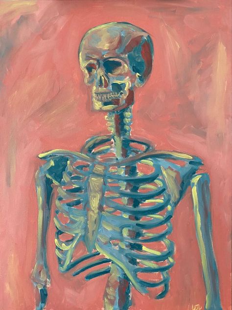 Painting Of Skeleton, Skeleton Painting Aesthetic, Skeleton Art Gcse, How To Paint A Skeleton, Abstract Skeleton Art, Skeleton Oil Painting, Anatomy Art Painting, Gothic Art Inspiration, Skeloten Art