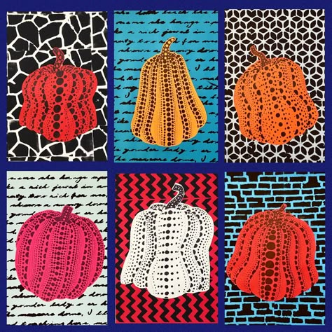 Fifth Grade Art Projects, Fifth Grade Art, Kusama Pumpkins, Pumpkin Art Project, Yayoi Kusama Pumpkin, Halloween Art Projects, Middle School Art Projects, Fall Art Projects, 6th Grade Art