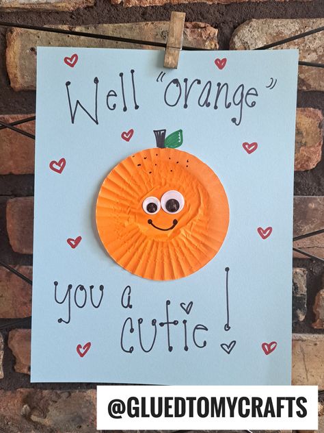 Cupcake Liner Orange Cutie Card Red And Orange Crafts For Toddlers, Crafts For The Color Orange, Orange Infant Crafts, Preschool Orange Crafts, Theme Weeks For Preschool, Fruit Craft Preschool, O Is For Orange Craft, Fruit Art Projects For Toddlers, Fruit Crafts For Infants