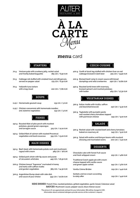 We’re excited to announce that our new A-la carte menu has arrived, and we can’t wait for you to try it! Featuring international favourites, and lots of exciting Czech dishes with a modern twist, we’re confident you’ll love it as much as we do! A La Carte Menu Sample, Ala Carte Menu Restaurant, Ala Carte Menu Sample, Ala Carte Menu Design, A La Carte Menu Design, Kitchen Utensils List, Resturant Menu, Takeaway Shop, Martini Party