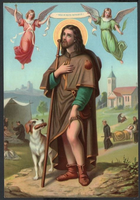 Saints Prayers, Roman Catholic Art, St Roch, Traditional Catholicism, Saint Roch, San Rocco, San Gregorio, Cartoon Girls, Image Painting