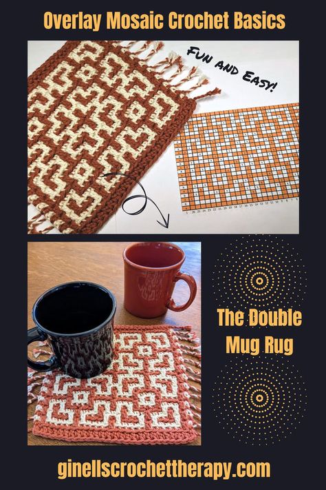 Mosaic Crochet Mug Rug Patterns Free, Mosaic Crochet Beginner, Overlay Mosaic Crochet Patterns Free, Mosaic Crochet Patterns Free, Crochet Therapy, Interlocking Crochet, Crochet Fall Decor, Overlay Mosaic Crochet, Overlay Crochet