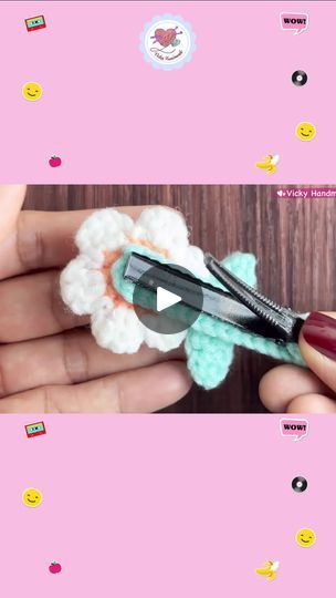 Easy Crochet Flower Hair Clip | Vicky Handmade Easy Crochet Flower, Crochet Flowers Easy, Knitting Tutorials, Flower Hair Clip, Knitting Tutorial, Crochet Flower, Flower Hair Clips, Flower Hair, Flowers In Hair