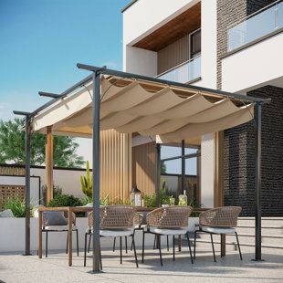 Pergolas Pergola Metal, Retractable Pergola Canopy, Garden Sun Shade, Pergola Retractable, Steel Pergola, Backyard Shade, Grill Gazebo, Retractable Pergola, Patio Pergola