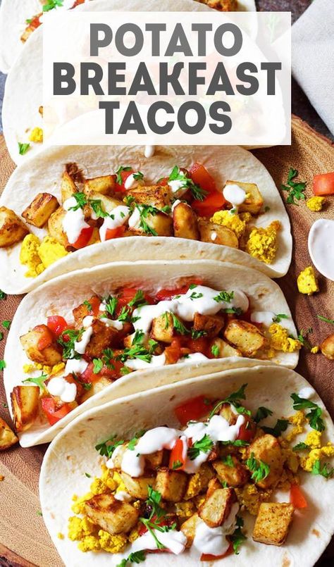 Potato Breakfast Tacos, Vegan Breakfast Tacos, Roasted Breakfast Potatoes, Breakfast Hotel, Menu Sarapan Sehat, Potato Breakfast, Breakfast Vegan, Veggie Breakfast, Vegan Breakfast Easy