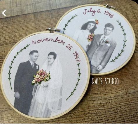 Anniversary Portraits, Embroidered Photography, Embroidered Photo Art, Embroidered Photographs, Romantic Embroidery, Wedding Gift Art, Photo Embroidery, Embroidered Photo, Embroidered Portrait