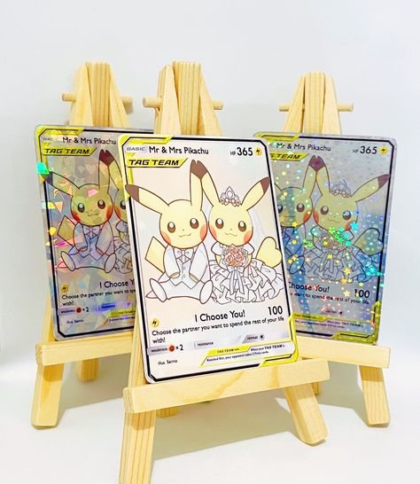 Mr & Mrs Pikachu Wedding Pokemon Trading Card Invitation Gift - Etsy Pokemon Wedding Ring, Anime Wedding Invitations, Pokemon Wedding Invitations, Pokemon Wedding Theme, Mochi Wedding, Wedding Pokemon, Pokemon Wedding Ideas, Pikachu Wedding, Gamer Wedding Ideas