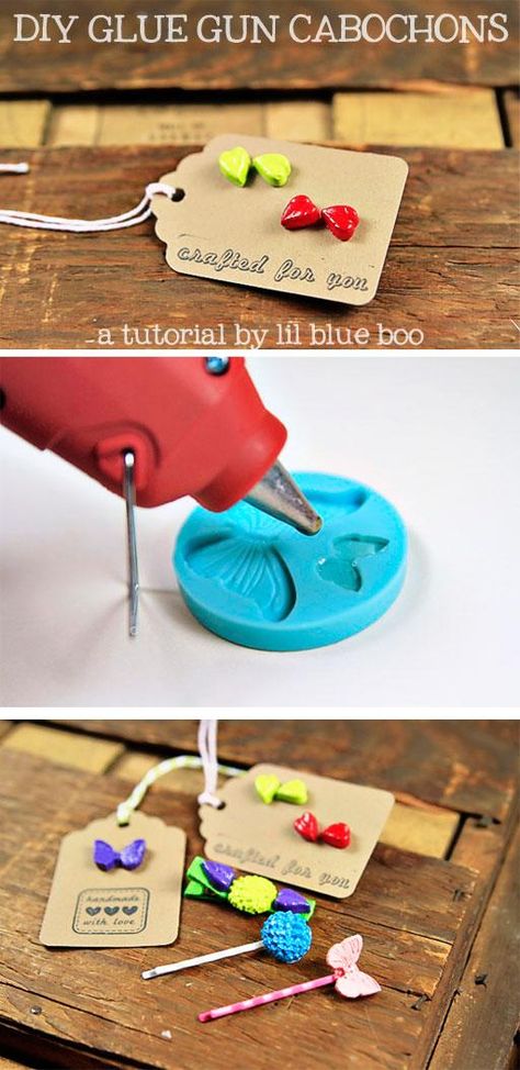 How to make glue gun cabochons using silicon molds via lilblueboo.com #diy #jewelry #gift #accessories Diy Glue, Glue Crafts, Glue Gun, Crafty Craft, Crafty Diy, Hot Glue Gun, Diy Projects To Try, Hot Glue, Crafts To Do