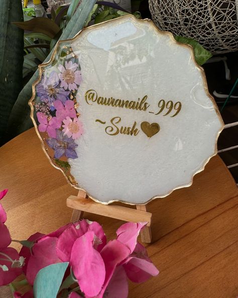 Personalised business name plaque made of epoxy resin, completely customisable in terms of size, color, content and shape! DM to enquire or orders!! 🎀 Customised name plaque, resin name plaque, resin makeup palette, nail palette, resin makeup platter, business name plate, logo nameplate #resinnameplaque #resinnameplates #resinmakeuppalette #resinmakeupmixingpalette #customisablenameplates #personalisednameplaque Makeup Mixing Palette, Name Plaques, Makeup Palette, Epoxy Resin, Name Plate