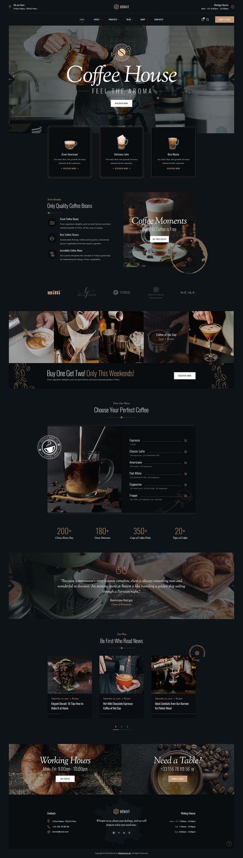 Benoit - Design for Restaurant & Cafe on Behance Cafe Website Design, Web Cafe, Coffee Shop Website, Food Website Design, Design For Restaurant, Black Chef, Cafe Website, Bakery Website, Restaurant Website Design