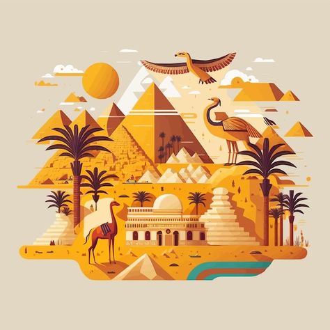 Egyption Pyramid, Pyramid Graphic Design, Egypt Logo Design, Pyramids Illustration, Ancient Egypt Illustration, Egypt Poster Design, Pyramid Illustration, Egypt Background, Egypt Logo