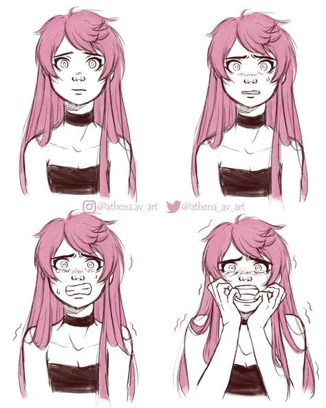 Athena-av ⭐⭐🌙 on Instagram: “More faces of my original character Minerva. Next one: Scared faces 😦😨😱 Keep doing more faces expressions! . . #artwork #digitalsketch…” Scared Face Drawing, Scared Pose, Ponytail Drawing, Character Expressions, Scared Face, Facial Expressions Drawing, Smile Drawing, Drawing Face Expressions, Face Drawing Reference