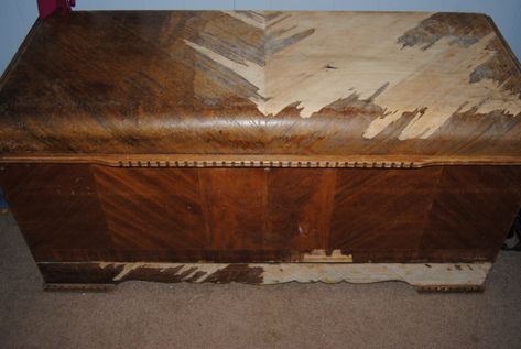 Refinish Hope Chest, Hope Chest Redo, Hope Chest Makeover, Floating Nightstand Ideas, Cedar Chest Redo, Antique Trunk Restoration, Lane Cedar Chest, Modern Floating Nightstand, Trunk Makeover