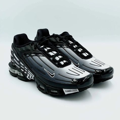 Nike Air Max Plus 3 (TN) Black White - SA Sneakers Nike Air Max Plus Outfit, Air Max Plus Outfits, Nike Tn Shoes, Nike Tn Air Max, Nike Air Max Plus 3, Nike Tn Air, Men Streetwear Outfits, Tn 3, Mid Jordan 1