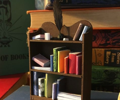 Bookcase With Books, Miniature Bookcase, Miniature Hutch, Pallet Deck Diy, Miniature Bookshelf, Dollhouse Bookcase, Mini Bookshelf, Bookcase Diy, Diy Doll Miniatures