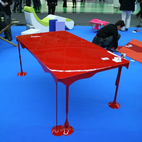 Modern Design: John Nouanesing's Paint or Die, But Love Me Table - My Modern Metropolis Unusual Furniture, Pinterest Humor, Cool Tables, Up House, Creative Furniture, Drip Painting, Painted Table, Dexter, Cool Furniture