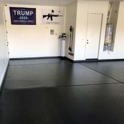 This black polyaspartic garage floor coating has black pigment and a full broadcast of all black flooring chips applied in Phoenix, Arizona. #blackgaragefloor #blackpolyasparticgaragefloor #blackpolyasparticwithchips #blackgaragefloor #mancave #entertainment #cars #trump #comeandtakeit Black Garage Floor Paint, Black Garage Walls, Black Garage Interior Walls, Polyaspartic Garage Floor, Epoxy Floor Black, Black Epoxy Garage Floor, Black Garage Interior, Black Epoxy Floor, Black Garage Floor