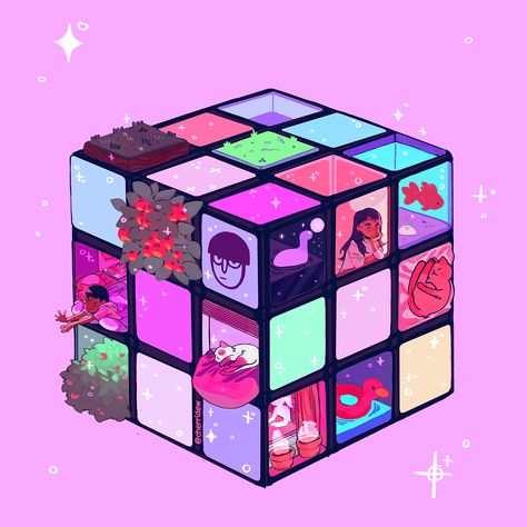 Rubics Cube Drawing, Procreate Styles, Cube Animation, Cube Aesthetic, Cube World, Loop Animation, Rubix Cube, Ribbon Banner, Arte Cyberpunk