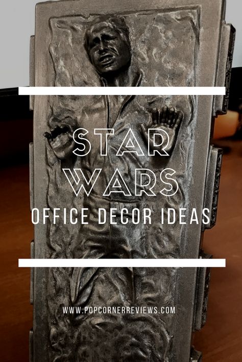 bring your inner nerd to the work with these Star Wars decor ideas for your office or cube. | Popcorner Starwars Office Ideas, Star Wars Themed Home Office, Star Wars Themed Office, Star Wars Office Ideas, Nerd Office Decor, Subtle Nerd Decor, Star Wars Office Decor, Nerd Office, Star Wars Office