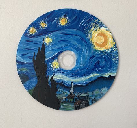 Dvd Decoration, Cd Art Ideas, Cd Drawing, Painting On Cd, Cd Painting Aesthetic, Cd Painting Ideas, Dvd Art, Art Cd, Vinyl Record Art Ideas