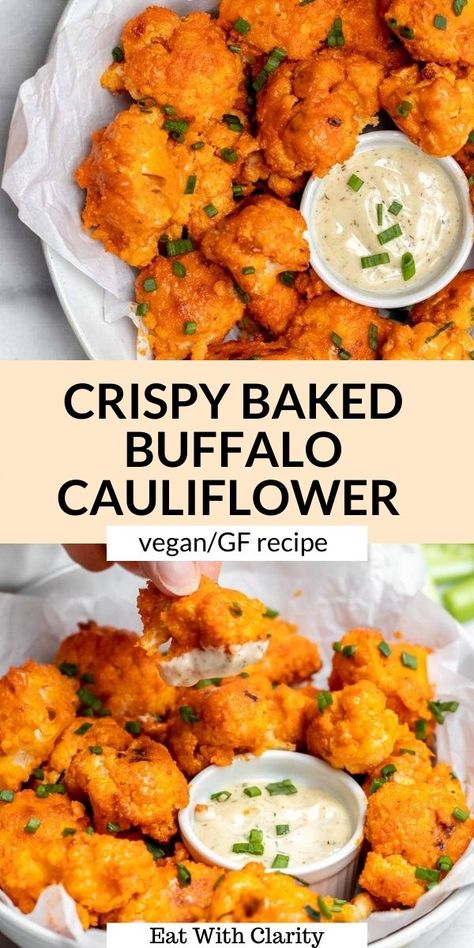 Baked Buffalo Cauliflower Bites, Buffalo Cauliflower Wings, Buffalo Cauliflower Recipes, Roasted Beet Hummus, Baked Buffalo Cauliflower, Quick Vegetarian Dinner, Vegan Buffalo Cauliflower, Cauliflower Buffalo Wings, Dairy Free Pasta