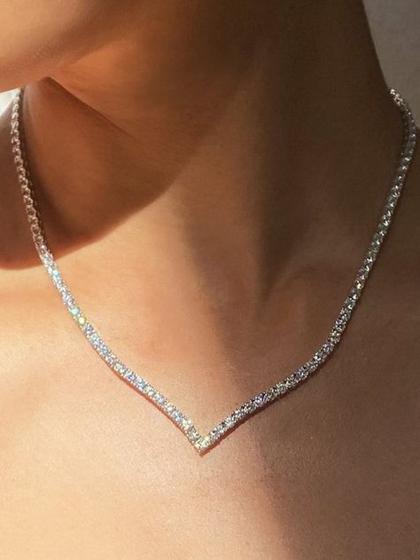 Silver Glamorous   Glass   Embellished   Jewelry Gala Jewelry Necklaces, Sliver Prom Accessories, Semi Formal Jewelry, Silver Rhinestone Jewelry, Silver Necklaces For Prom, Necklace For Prom Dress, Prom Accessories Jewelry Silver, Prom Hair Diamonds, Silver Necklaces Diamond