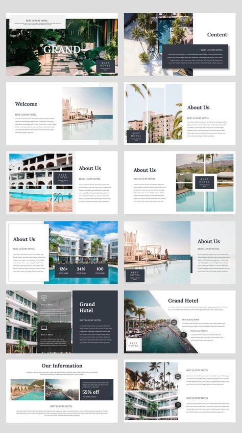 Hotel PowerPoint Presentation Template. 36 unique slides. Hotel Ppt Template, Hotel Template Design, Real Estate Pitch Deck Design, Hotel Presentation Design, Hotel Graphic Design, Booklet Design Layout, Mise En Page Web, Lukisan Lanskap, Keynote Design