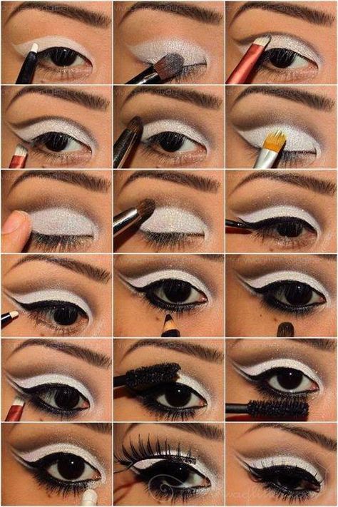 67051_288199247967842_381703531_n_large 60s Mod Makeup, Sparkle Eye Makeup, Mod Makeup, 1960s Makeup, White Eye Makeup, Cat Eye Makeup Tutorial, Grey Eye Makeup, Black And White Makeup, 60s Makeup