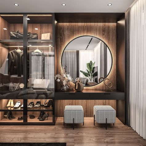 Modern Closet Designs Walk In, Walk In Closet Color Ideas, Modern Walk In Closet, Dressing Wall, Modern Closet Designs, Luxury Dressing Room, Stylish Room Decor, Dressing Room Decor, Dream Closet Design