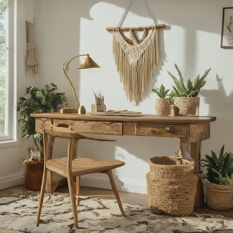 20 Stunning Boho Home Office Ideas That Will Boost Your Creativity » Comfy Ideas Boho Home Office Ideas, Boho Office Room, Boho Style Office, Small Open Concept, Boho Desk, Boho Office, Office Nook, Home Office Ideas, Office Makeover