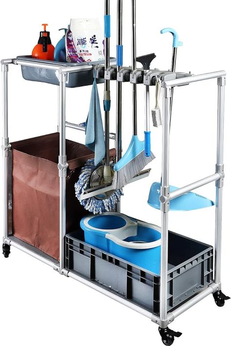 Cleaning Room Design, Diy Cleaning Cart, Cafe Management, Cleaning Trolley, Housekeeping Cart, Mop Organizer, Storing Cleaning Supplies, Cleaning Cart, Cleaning Room