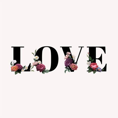 Love Typography Word, Love Font Word, Love Word Art Letters, Love Words Aesthetic, Love Font Design, Simple Floral Background, Love Word, Love Font, Flower Typography