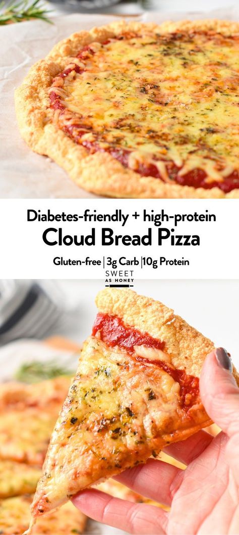 This Cloud Bread Pizza is the easiest, high-protein keto pizza crust made from only 5 basic ingredients.This pizza crust is also gluten-free and dairy-free since no cream cheese is needed, and only 0.8 grams of net carbs per slice! Keto No Dairy, Cloud Bread Pizza, Keto Pizza Crust Recipe, Keto Pizza Crust, High Protein Dinner, Low Carb Flour, No Dairy, Keto Pizza, Pizza Crust Recipe