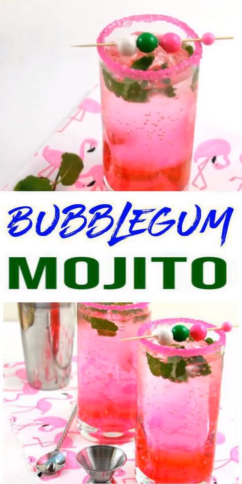 Bubblegum Mojito! Learn how to make mojitos  - Bubblegum Mojito cocktail! Easy refreshing Mint Bubblegum Mojito. Great for parties, birthdays, bachelorette party shots, pool parties, brunch & more. #alcohol #cocktail - Try these fun alcohol drinks - Mojito #partydrinksnonalcohol How To Make Mojitos, Best Mojito Recipe, Easy Mojito Recipe, Bachelorette Party Shots, Fun Drink Recipe, Halloween Drinks Alcohol, Fun Drinks Alcohol, Coctails Recipes, Vodka Lemonade