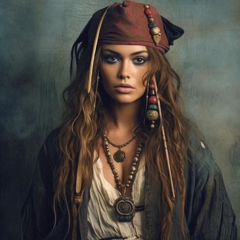 Creative Pirate Costume, Pirate Female Makeup, How To Do Pirate Makeup, Woman Pirate Costume Diy, Pirate Eye Makeup Women, Female Captain Jack Sparrow, Diy Female Pirate Costume, Female Pirate Makeup Ideas, Women Pirate Makeup