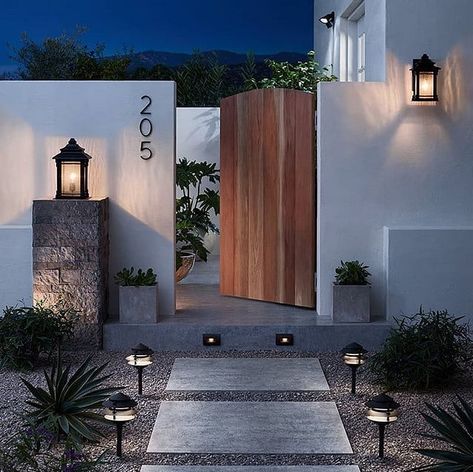 Spring is finally here and I feel it's time to start beautifying our #home. Anyone feeling #inspired yet? These LED and shielded… Outdoor Living Design, Brick Exterior House, Casa Exterior, Patio Landscaping, Decoration Inspiration, Modern Landscaping, Outdoor Wall Lamps, Landscape Lighting, Backyard Design