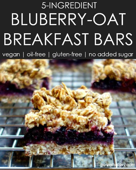 5 ingredient Blueberry Oat Breakfast Bars {vegan, sugar-free, oil-free, gluten-free} | power hungry Oat Breakfast Bars, Breakfast Squares, Blueberry Oat Bars, Low Carb Cupcakes, Fingerfood Baby, Oat Breakfast, Low Carb Granola, Oatmeal Breakfast Bars, Blueberry Oat