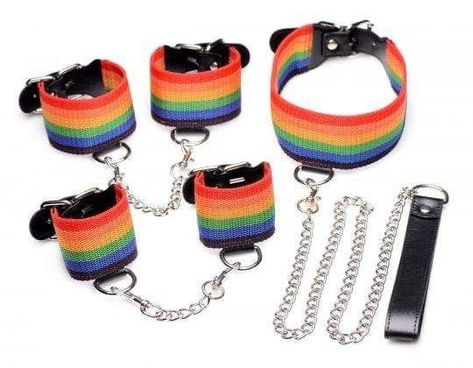 Collar With Leash, Leather Handcuffs, Pride Rainbow, The Flesh, Wrist Cuffs, Choker Collar, Ankle Cuffs, Rainbow Pride, Rainbow Pattern